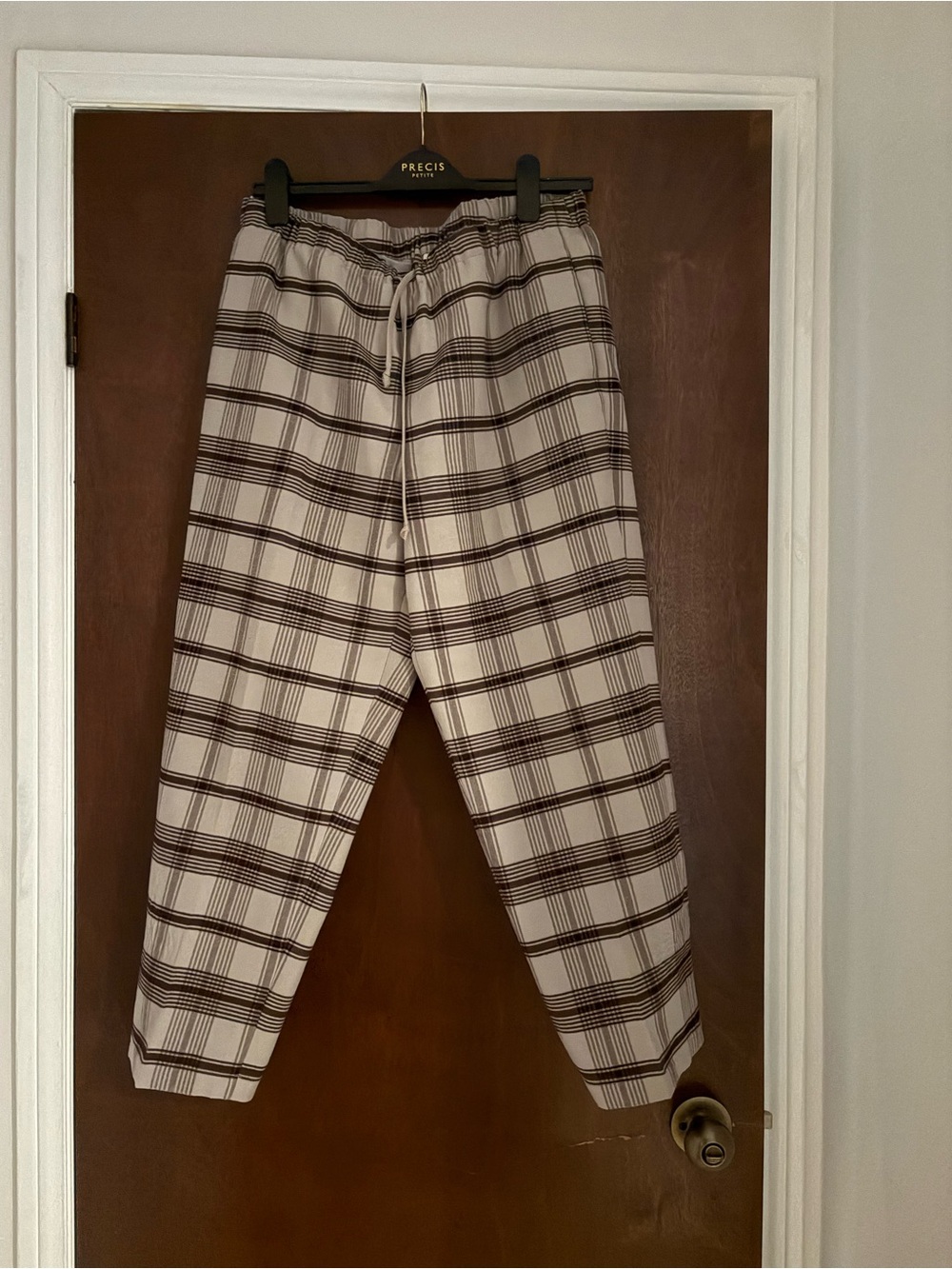 Babaton Cream Plaid Drawstring Joggers